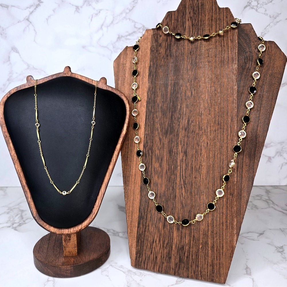 Swarovski Black and Clear Crystal Station Necklace 36in with 20in Accent Chain - Picture 3 of 10